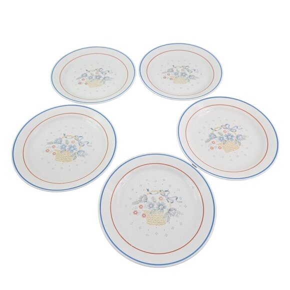 Corelle COUNTRY CORNFLOWER Blue Ribbon Basket Salad Luncheon Plates - Set of 5 - Picture 2 of 16